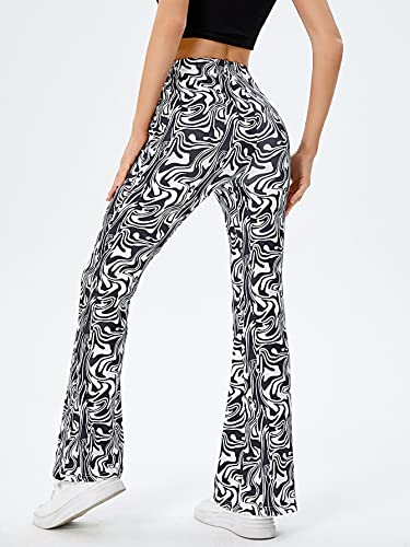 WDIRARA Women's Marble Print Elastic High Waist Flare Bell Bottom Pants2