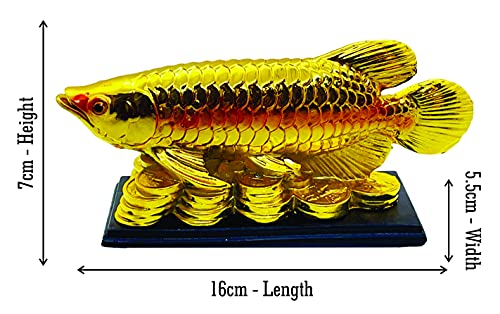 Image of Fengshui Exclusive Medium Size Polyresin Golden Arowana Fish Showpiece for Office Decor, Home Decoration (AF-2559)