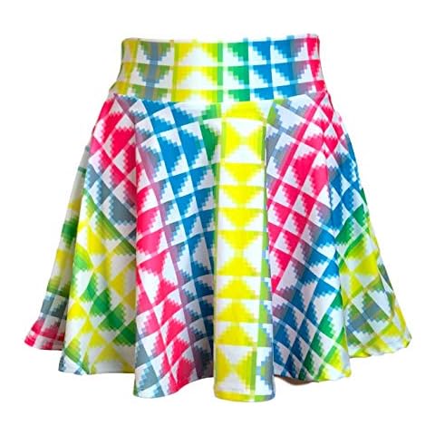 Peridot Clothing Neon Tetris High Waisted Skater Skirt - Multicoloured - X-Small Cover