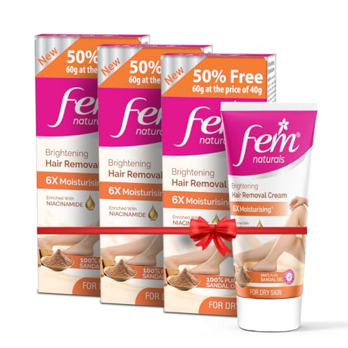 Fem Fairness Naturals Sandal Hair Removal Cream - 180g (120g + 60g Free) | For Dry skin