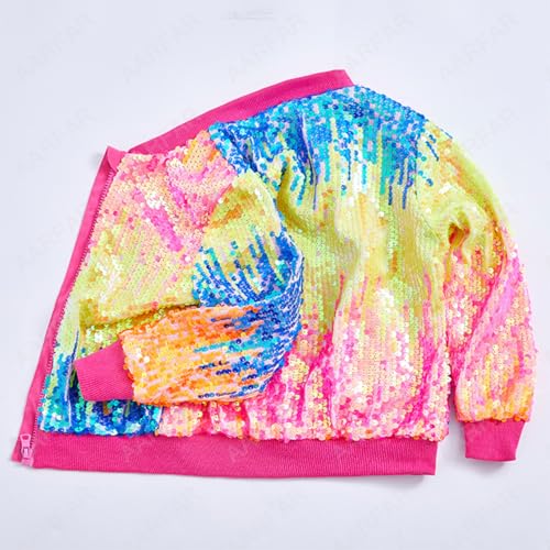 Loyan Kids Girls Hip Hop Jazz Modern Dance Coat 2-14 Years Sequin Bomber Jacket Sparkle Outwear4
