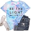 Be-The-Light-Faith-Shirts-Women-Jesus-Christian-T-Shirt-Summer-Letter-Printed-Short-Sleeve-Loose-Tee-Tops DUDUVIE Be The Light Faith Shirts Women Jesus Christian T-Shirt Summer Letter Printed Short Sleeve Loose Tee Tops (Large, Tie Dye-Blue)