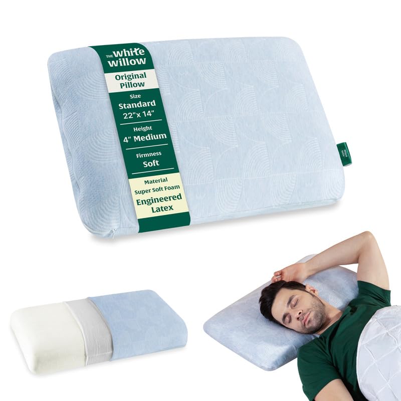 The White Willow Orthopedic Super Soft Regular Size Neck & Back Support Sleeping Bed Pillow with Removable Cover- (21.5” x 13.5” x 4”) Green