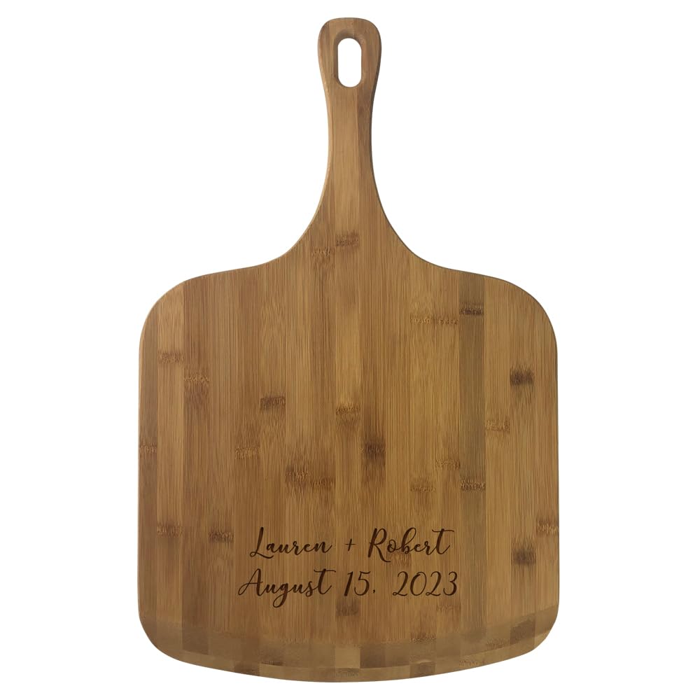Personalized Bamboo Pizza Peel, Two line message (script), Measures 23 1/2