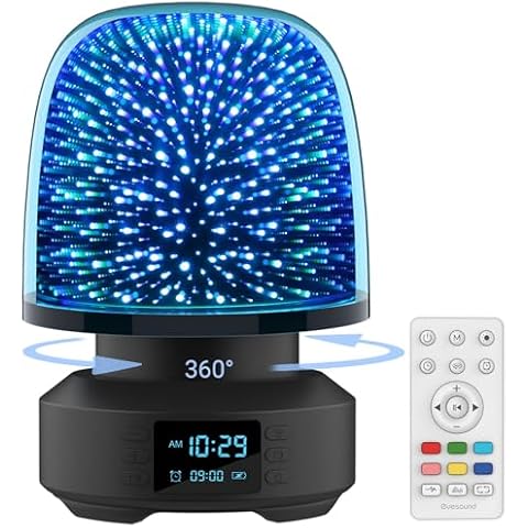 Night Light Bluetooth Speaker, Alarm Clock Bluetooth Bedside Lamp Dimmable Multi-Color Changing, 360° Rotation 3D Glass Starry Bedroom Table Light, Cool Stuff Gifts Idea for Teen Boys Girls 10-16 Cover