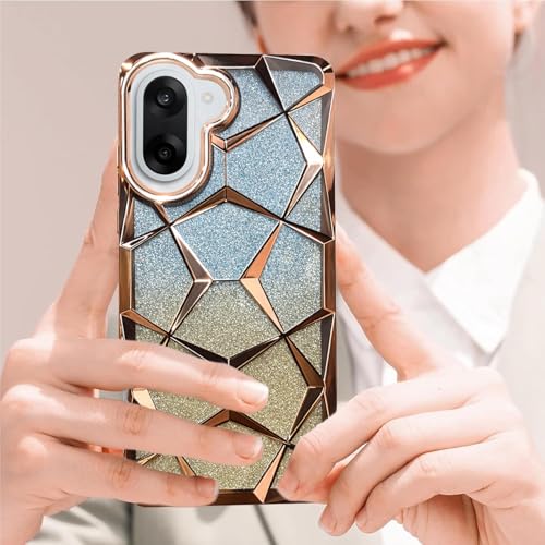 Image of VONZEE Gradient Glitter Case for ONE Plus NORD CE5, Luxury Electroplated 3D Cube, Diamond Bling Shiny Soft TPU Clear Shockproof Women Girls Protective Oneplus Nord CE5 Phone Cover (Gold)