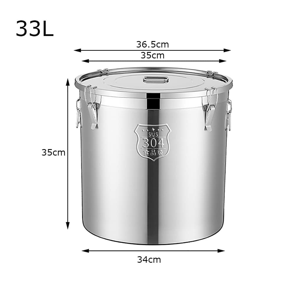 Pentola capiente Acciaio Inox Barile sigillato Ispessito con Coperchio, Contenitore in Acciaio Inossidabile, Resistente all'umidità e agli Insetti, Anello di Tenuta in Silicone, Tenuta Forte