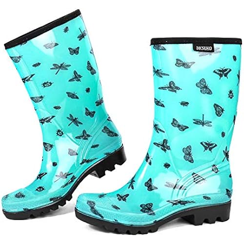 DKSUKO Women's Waterproof Rain Boots Mid Calf Rubber Garden Farm Boots