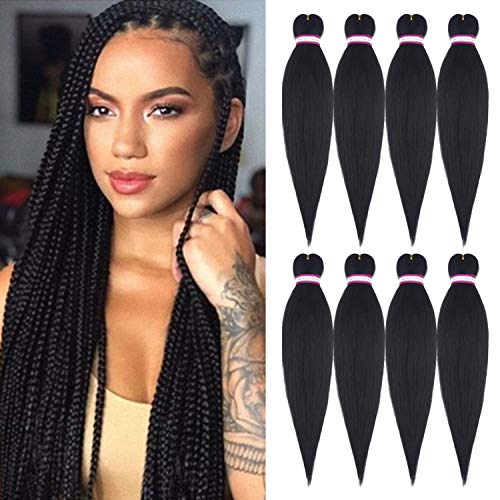 Pre-stretched Braiding Hair 8 Packs 20 Inch Professional Itch Free Low Temperature Synthetic Fiber Crochet Braids Crochet Hair Braiding Hair Extension Twist Braid (1B#)