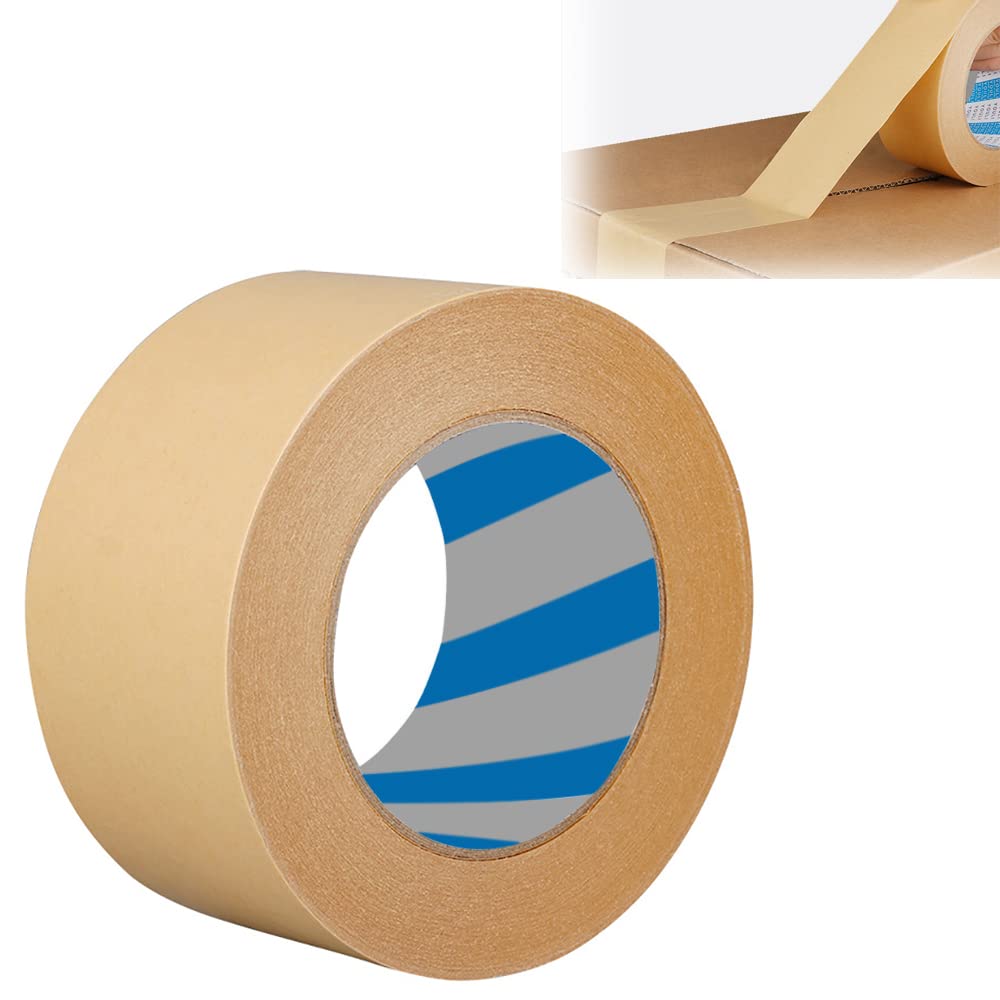Rubik 1pc Kraft Paper Packing Tape 5cm Wide x 33 Yards Long, Writable Non-Coated Surface for Masking Sealing Packaging Use, Easy to Tear