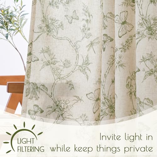 Lazzzy Charlotte Green Floral Lined Linen Farmhouse Curtains 90 Inch Long Back Tab Drapes for Living Room Bedroom Light Filtering Vintage Rod Pocket, 2 Panels, Green on Beige by Lazzzy - Image 4