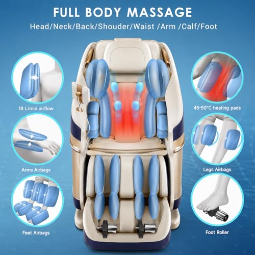 Image of ROTAI R-RELX Luxury 3D Massage Chair | 19 Auto Programs | Zero Gravity Recliner | 7 inch Touchscreen Controller | Bluetooth Speakers | Smart Voice Control | Child Lock & Sleep Mode (Blue)