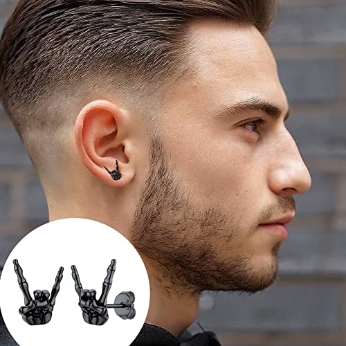 SILVERCUTE Skull Stud Earrings, Men Womens Personalized Punk Gothic Earrings, Sterling Silver Bat/Fire/Skeleton/Skull Hand Earrings for Halloween Party, Hypoallergenic2