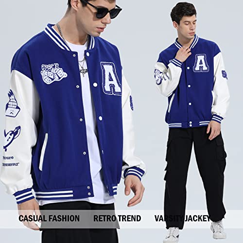 Image of Varsity Jacket Unisex Y2K Embroidered Letterman Bomber Jacket Casual Baseball Jackets