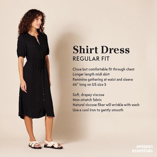 Amazon Essentials AEW30039SP21-BTPNK-LARGE Women'S Relaxed Fit Half-Sleeve Waisted Midi A-Line Dress thumb #1