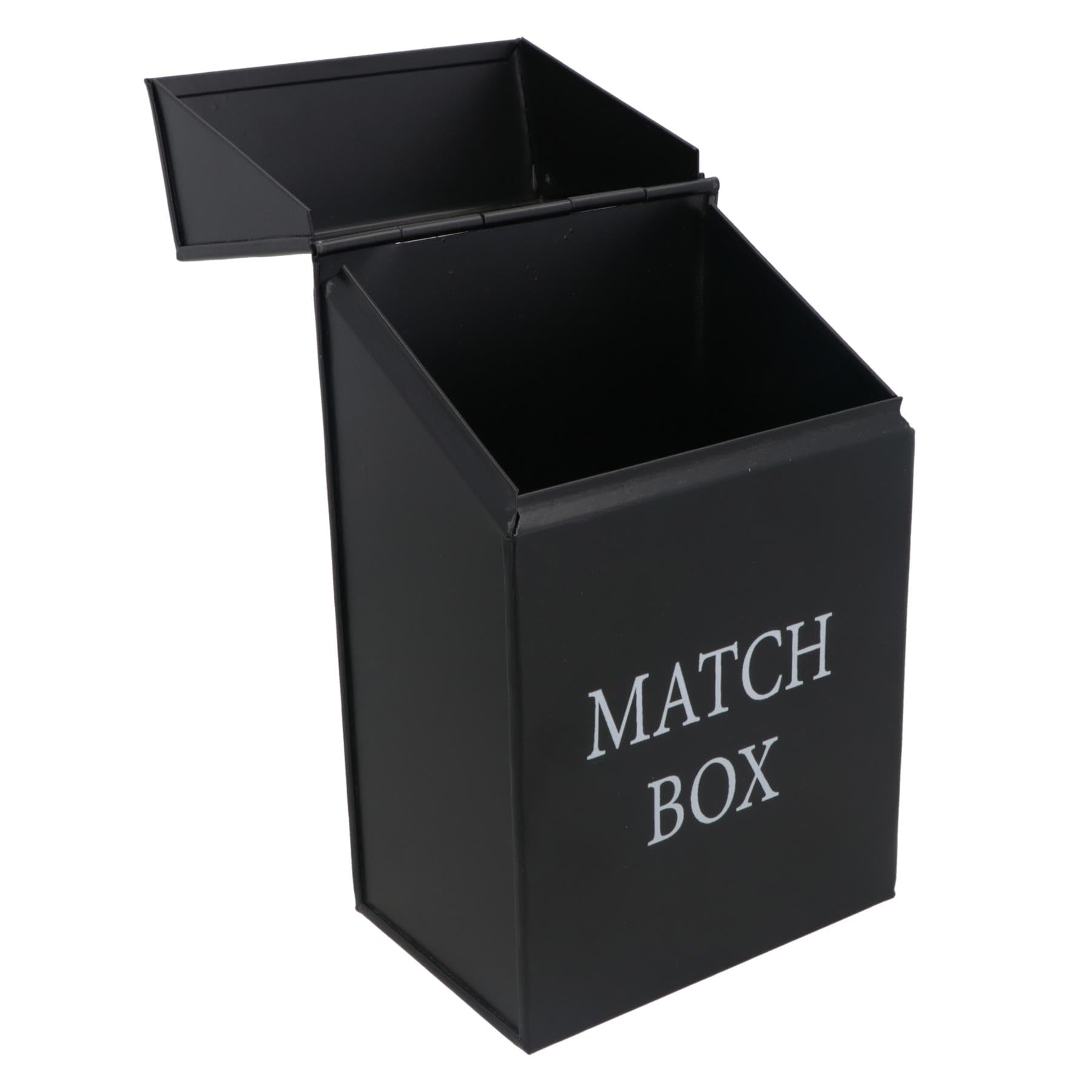 AB Tools Boîte de rangement en métal pour allumettes avec couvercle rabattable Noir
