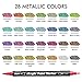 28 Metallic Colors Dual Tip Acrylic Paint Markers, Brush Tip and Fine Tip Acrylic Paint Pens for Rock, Ceramic, Wood, Canvas, Plastic, Glass, Stone, Calligraphy, Card Making, Crafts & Nail Art