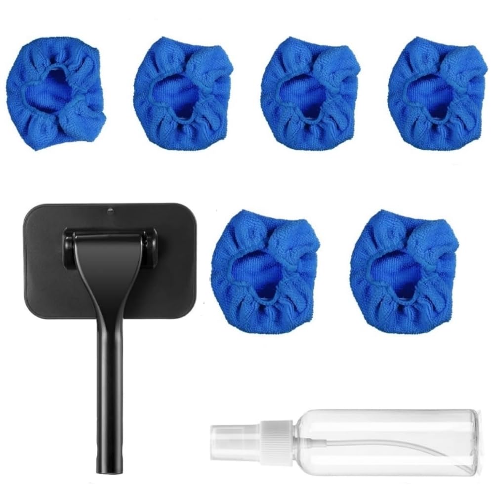 Windshield Cleaner Tool Car Window Cleaner with 6 Reusable and Washable Microfiber Pads and Extendable Handle Auto Inside Glass Wiper Kit (Blue)