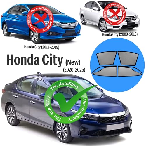 Image of AutoStory Magnetic Car Sunshade for New City 2020-2025 | Front Half Cut for Mirror Visibility + Rear Full Coverage with Zipper | Heavy Heat & UV Protection | Privacy Side Window Curtains Shades