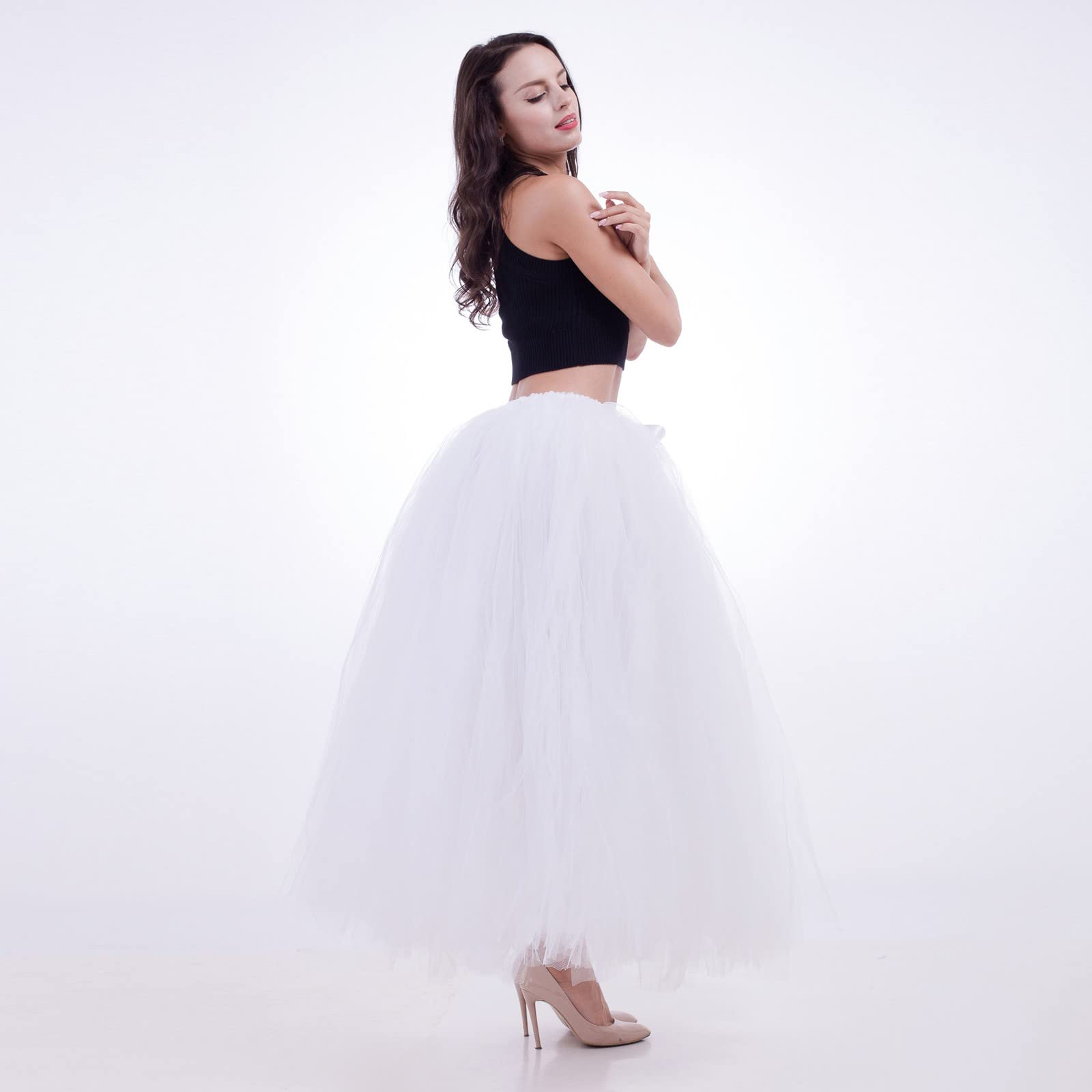 falda hinchada con lazo liso falda hecha a mano falda rendimiento faldas fiesta, Blanco, Talla única