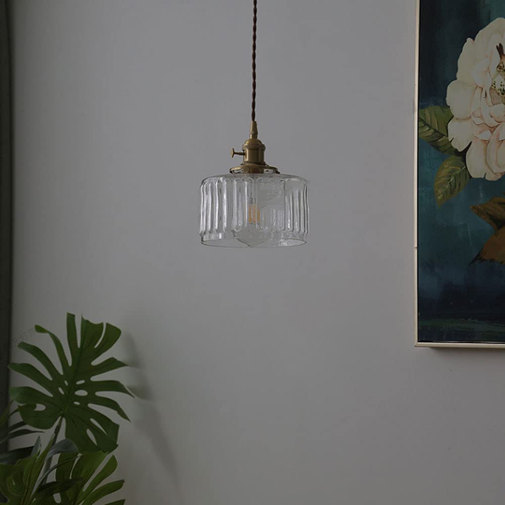 Luz, Luces LED Estilo japonés Retro colgante lámpara de iluminación soporte de lámpara de latón pantalla de vidrio cabeza Simple E27 Base colgante utilizado para pasillo de Noche b