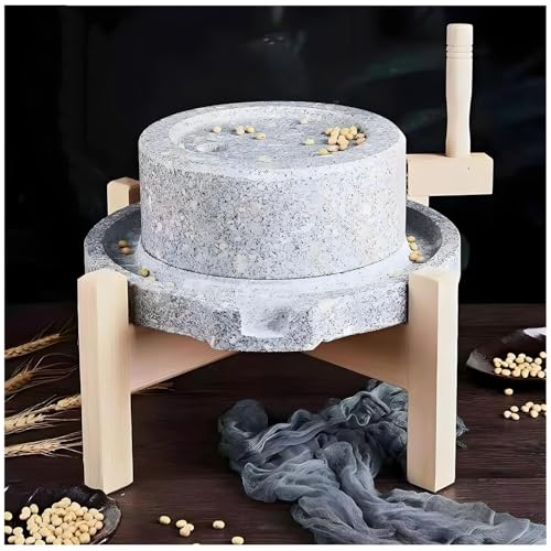 Yinian Broyeur Grain Fabriqué à La Main,avec Support en Bois Moulin a Cafe Et Epices,Dry/Humide Grinder,Moulin à Main pour Les Grains, Les Haricots Et...