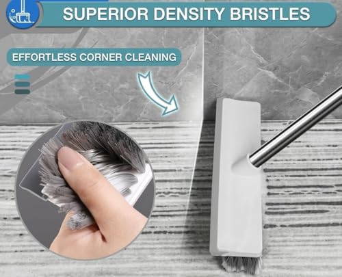 Image of 2 in 1 Bathroom Cleaning Brush with Wiper, Long Handle Floor Scrubber Brush with Water Wiper Blade, Heavy Duty Tile & Floor Cleaning Brush, Multipurpose Bathroom Kitchen Floor Cleaner Tool