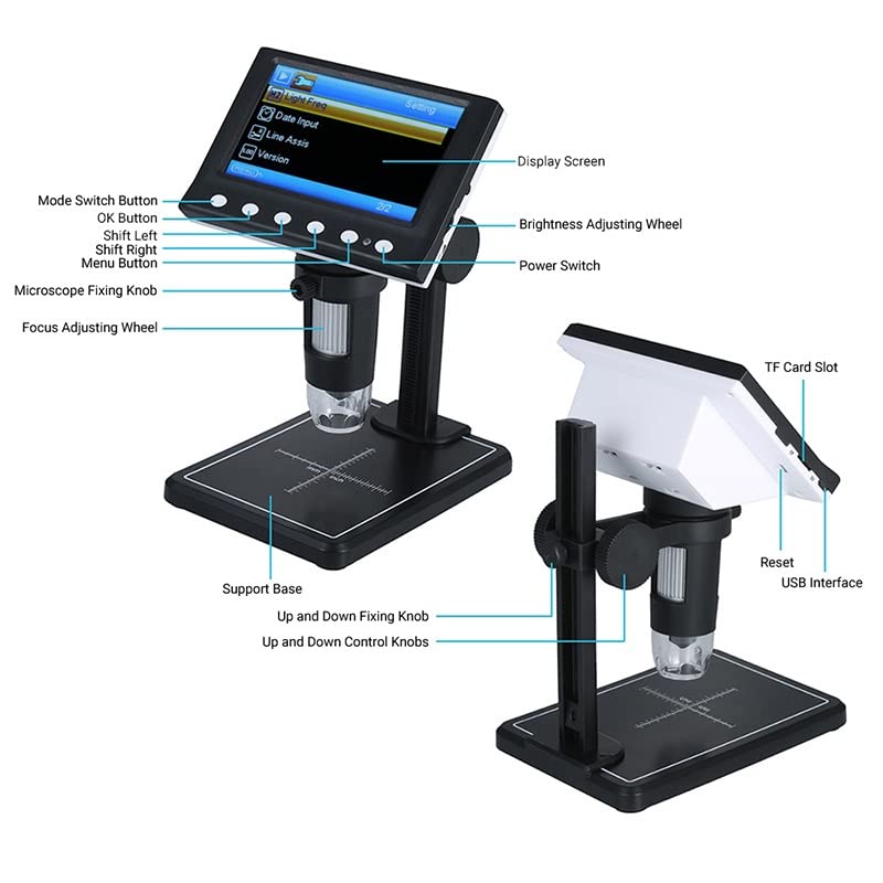 Microscope Digital Microscope Photo and Video 4.3-inch 1080P Screen 1000X Magnification Zoom 8pcs LED Lights