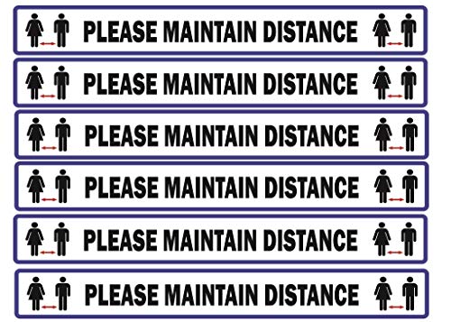 Social Distancing Floor Decals, 6 Decals Per Pack, 3.5" x 27", Warning Sticker, Social Distancing Sign, Maintain Your Distance, Stay Here, Stand Here Floor Sticker, Social Distance Floor Stickers