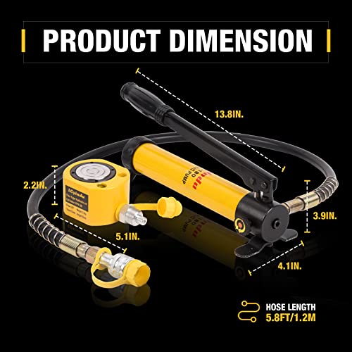 Image of 20T Low Profile Hydraulic Cylinder Ram Jack Kit FPY-20 0.51 inch Stroke + CP-180 400cc Manual Hydraulic Hand Pump Hydraulic Porta Power Kit