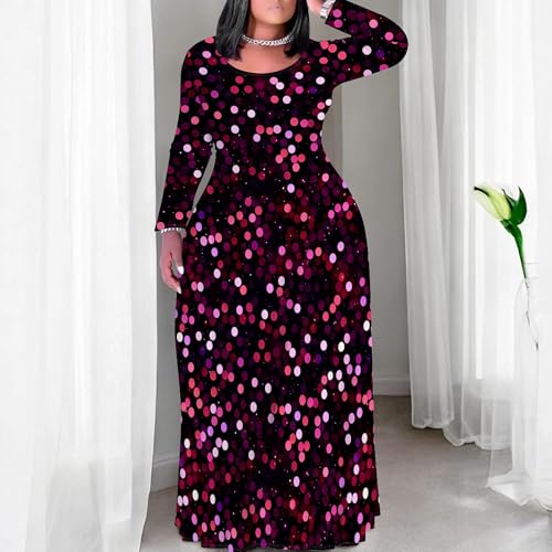 Image of PinkPatty Women's Plus Size Long Sleeve Maxi Dresses T Shirt Boho Sundress Fall Dress with Pockets