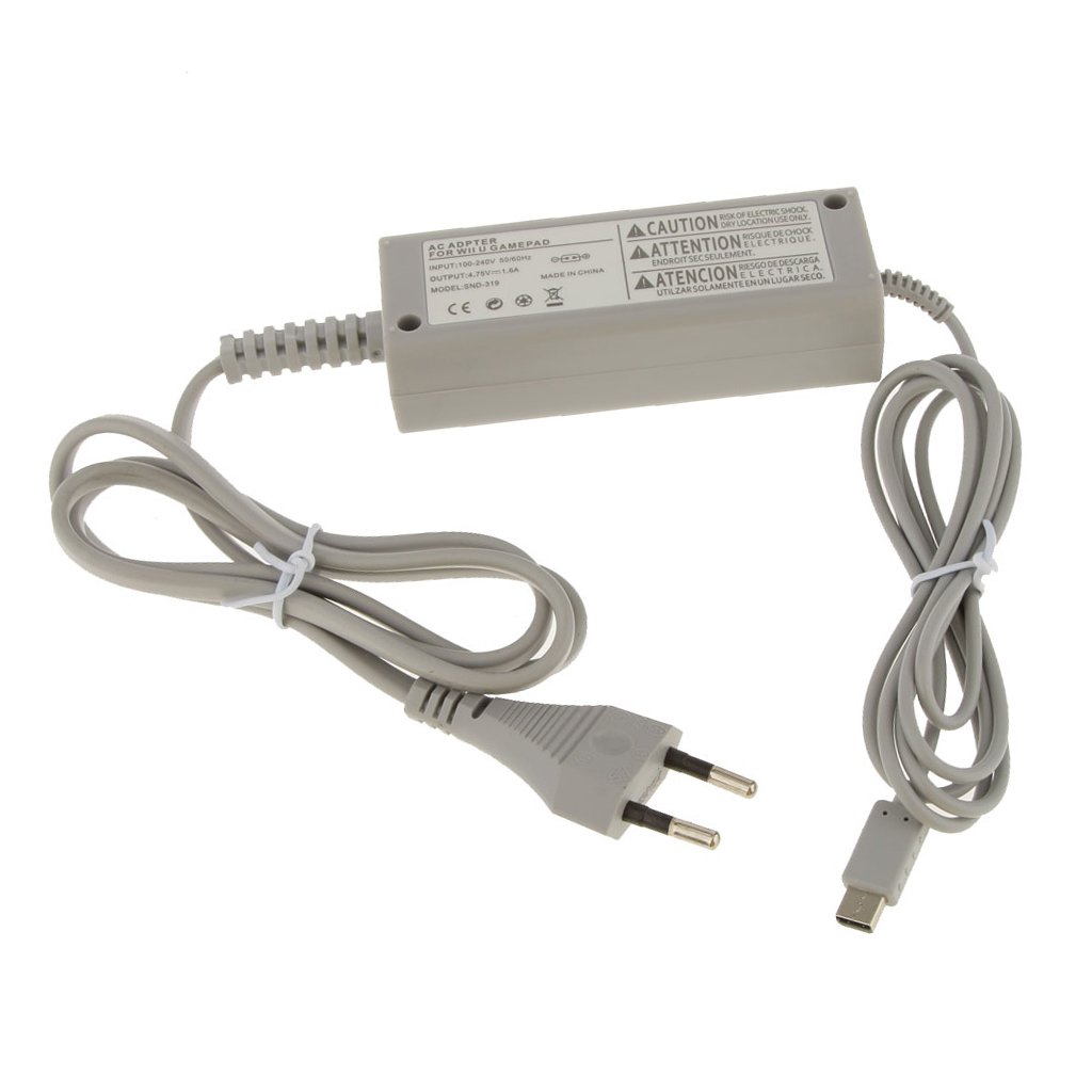 actecom Chargeur de manette Wii U Blanc 5V DC, Type E 2pin ou Type F 2pin, 1 Port, 1 Unité, Compatible avec Gamepad Wii U