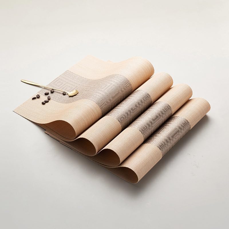 Image of Dining Table Placemats & Runner Set - Heat Resistant, Washable & Stain Resistant Woven Vinyl Mats | Table Runner & 4 Placemats Set for Stylish Dining (45x30 cm Placemats, 180x30 cm Runner)