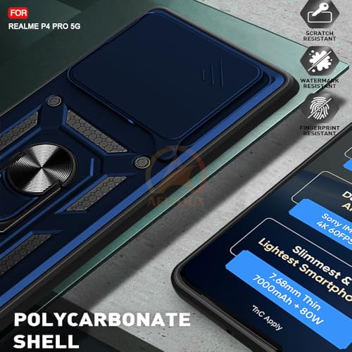 Image of Armor Bumper Back Cover Case for Realme P4 5G Pro Rotating Camera Cover, Ring Holder & Kickstand | Heavy Duty & 360 Degree Protection Realme P4 5G Pro Back Cover (Blue)