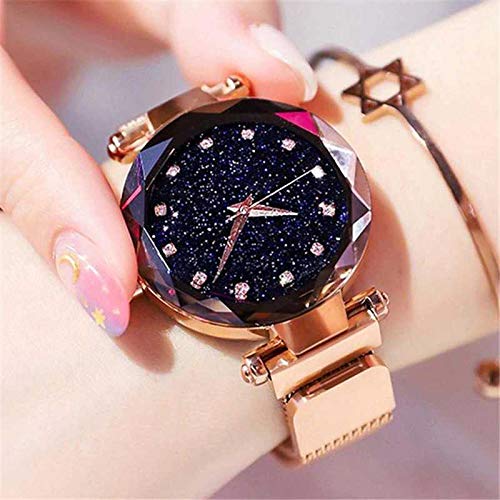 Image of Acnos Premium Rose-Gold Color 12 Point Diamond with Trending Magnetic Analogue Metal Strap Watch for Girl's and Women's Pack of - 1(DM-180)