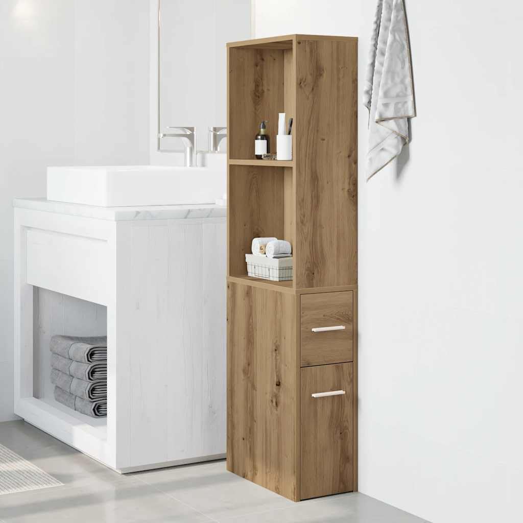 vidaXL Armario de baño estrecho con ruedas, armario de almacenamiento de madera de roble artificial