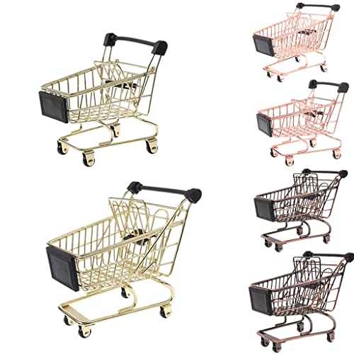 BreezeTrading Mini Shopping Cart Kids Trolley Toy Metal Shopping Pretend Play Toy with Compact Practical Build for Holding Pens Cards and Phone Suitable for, Golden, Size(LxWxH): 11.5 x 8.5 x 12 cm - Image 6
