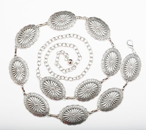 Western Concho Belts for Woman Cowgirl Cowboy Metal Belt Boho Silver Country Chain Belt with Western Earrings2