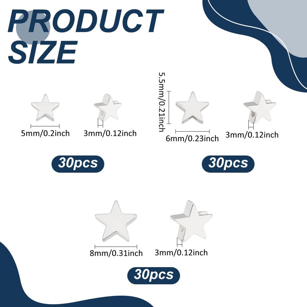 PH PandaHall 90PCS Star Spacer Beads, 5mm 6mm 8mm Silver Star Beads Twinkle Star Loose Beads Long-Lasting Spacer Beads for DIY Bracelet Necklace Bangles Keychain Jewelry Crafts Making - Image 2