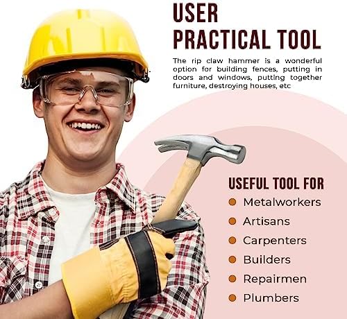 Miniatura 7 de Martillo de garra de madera personalizado, martillo de encuadre de cara fresada, cabeza de acero al carbono resistente con mango de madera de roble