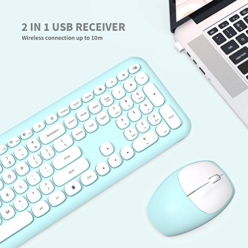 Wireless Keyboard and Mouse, Jelly Comb 2.4G Slim Full Size Keyboard Mouse Combo with Number Pad for PC Desktops Computer, Laptops, Windows (Mint Green) KS66 - Thumbnail 4