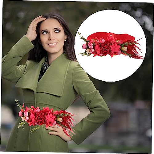 Decor Wide Belt Wedding Bridal Belt Women's Waist Belt Rose Waistband Red 60-80cm3