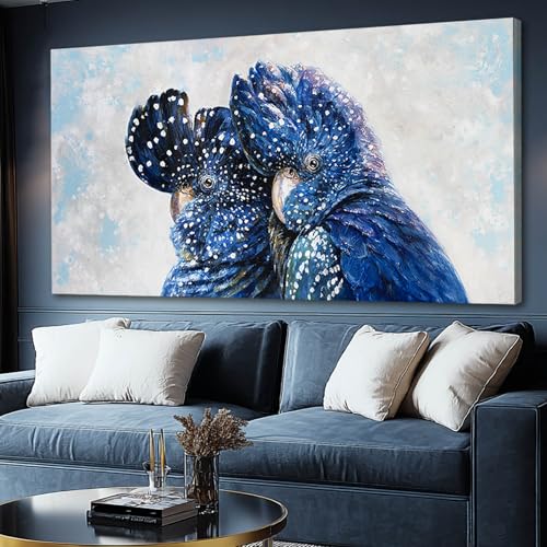 YETHEN WAL Blue Parrot Wall Art Colorful Bird Canvas Prints Textured...