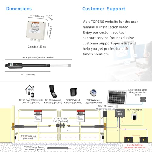 Image of TOPENS AD5S Solar Dual Swing Gate Opener Medium Duty