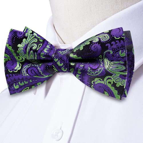 Image of Dubulle Mens Paisley Striped Bowtie Set Pre-tied Bowtie for Men and Pocket Square Set Wedding Business