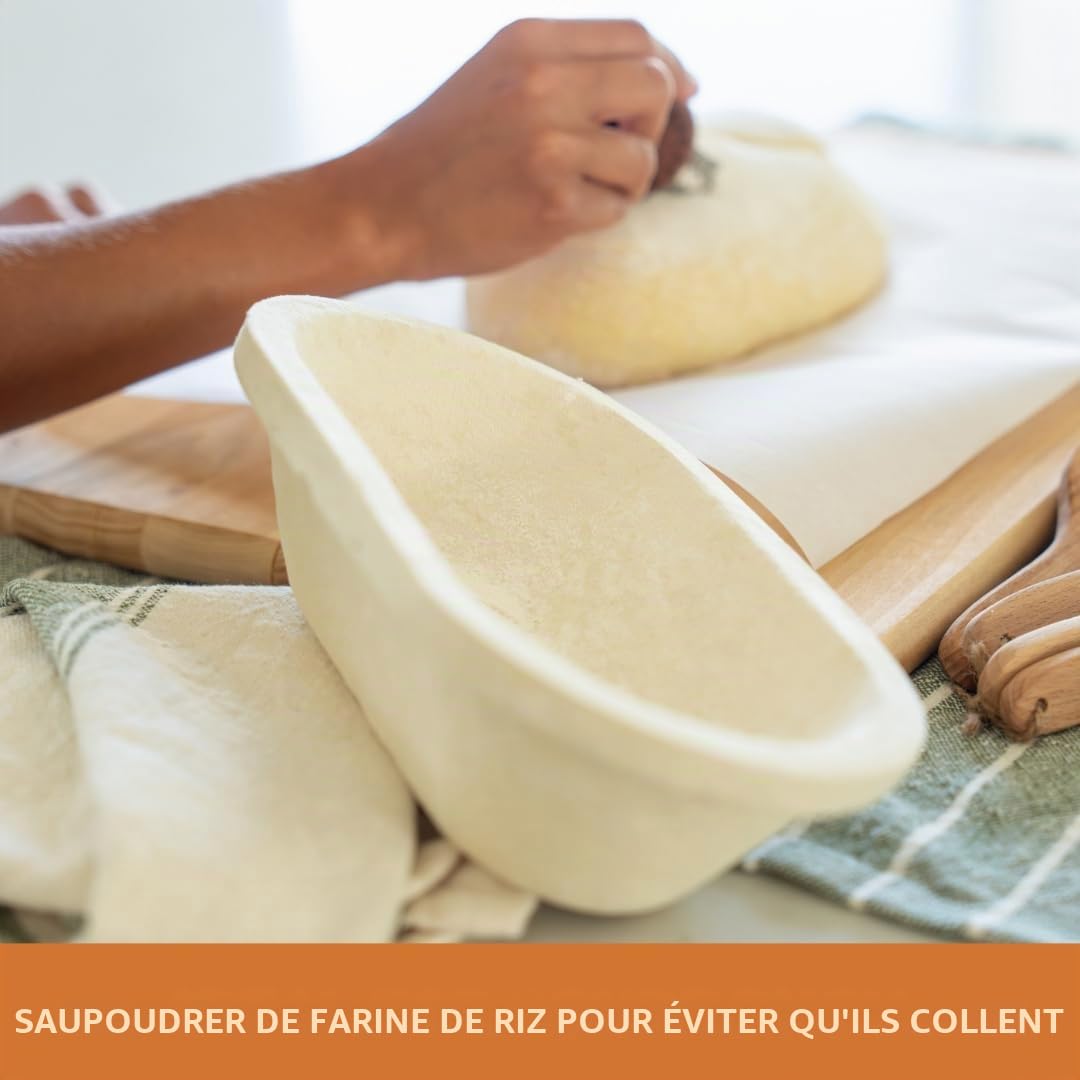 Bulka Petit panier ovale de 500 g pour pain en pâte de bois pressée – Panier à pain anti-adhésif en forme de batard et levain, fabriqué en Allemagne.