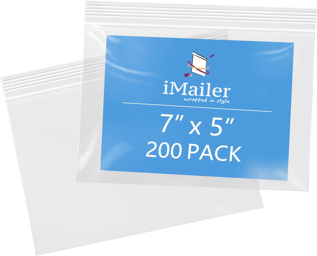 iMailer- 7" x 5" 200 Pack- 2 Mil Resealable Zip Bags- Clear Plastic Bags with Zip Top Lock for Storage, Organizing, Crafts, Travel