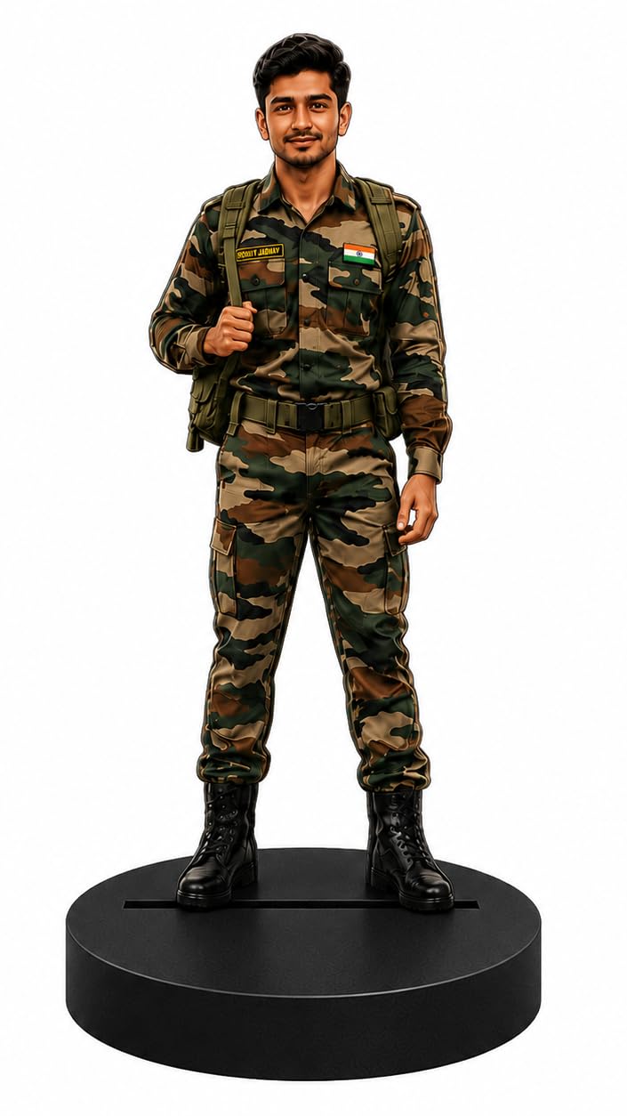 Personalized Indian Army Soldier Caricature Standee Custom Photo Cutout Camouflage Gift for Him Jawan Uniform-picture-17