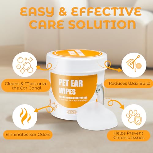 Image of Dog Ear Cleaner Wipes,Cats Dogs Ear Wipes,Debris - Soothes & Relieves Ear Itching,All Natural Ingredients,Safe & Gentle Ear Wipes for Dogs & Cats., white