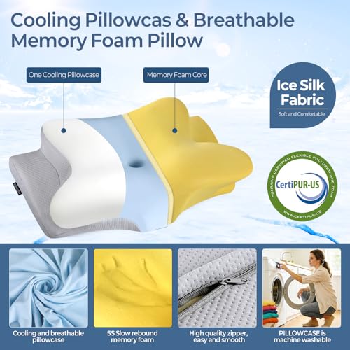 Image of Cervical Neck Pillow for Pain Relief - Ergonomic Pillow Side Sleeper Pillow for Sleeping, Orthopedic Memory Foam Pillow for Neck Support, Contour Cervical Pillow Bed Pillow for Back Stomach Sleepers
